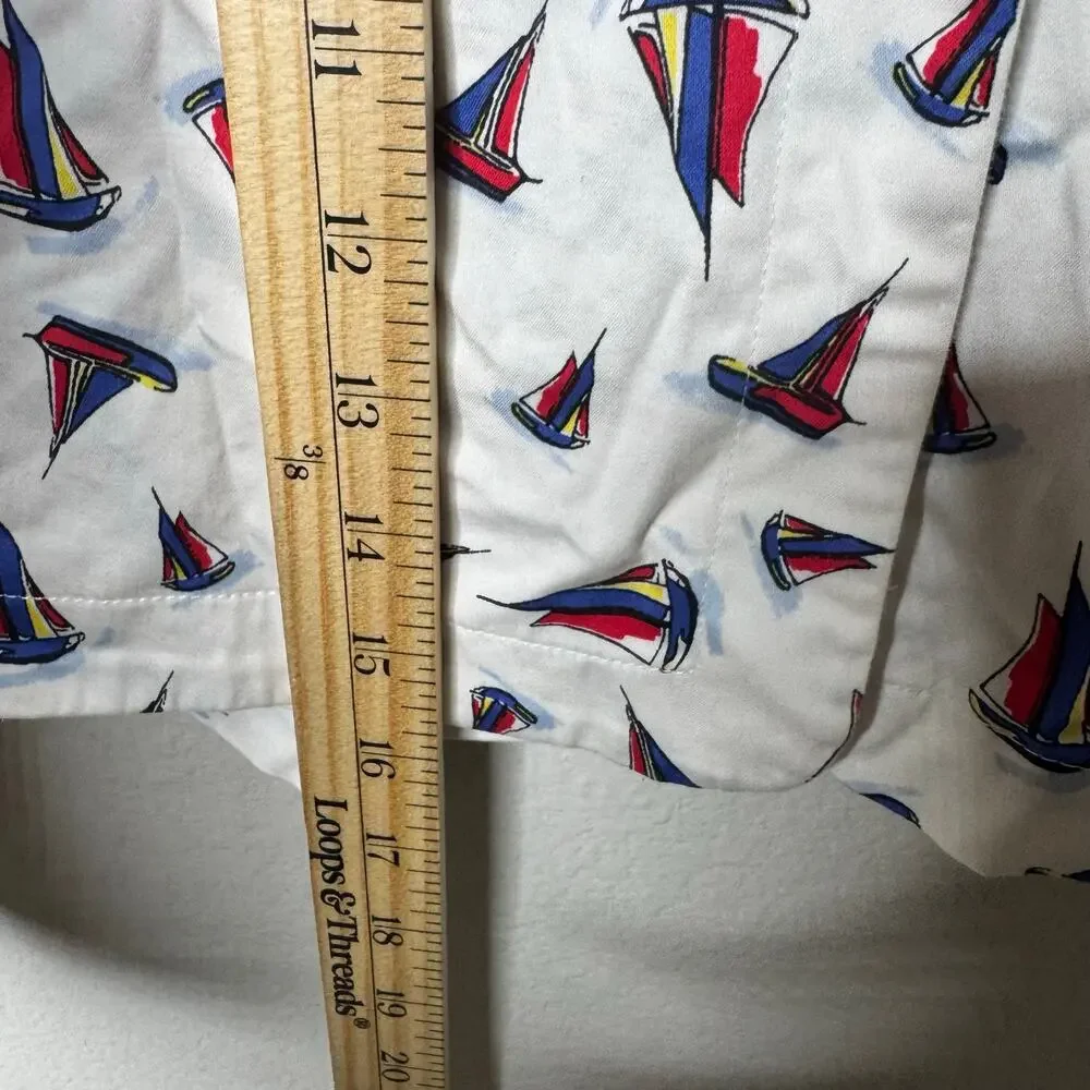 Talbots Women’s Size 6 Sailboat Print Shorts White Red Blue Nautical Cotton‎